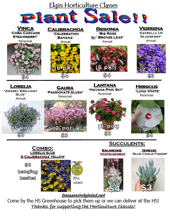 BelieveItSeeIt's tweet photo. Spring has sprung!   And it’s time to make your landscapes and homes pop with color!  Plant sale in the EHS Greenhouse!!!   The plant sale will go on weekdays from 9:30A - 2P at Elgin High School until all is sold out…first come first served! @ElginSupt #TechEdTuesday https://t.co/AWXynm7ob8