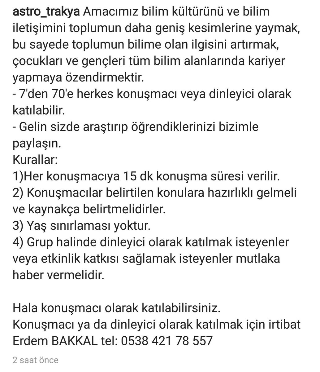 astroakademi's tweet photo. Katılmak isteyen takipçiler sosyal medya hesaplarımızdan herhangi birine ulaşarak, sayı belirtebilirler. İsteyen herkes katılabilir.
•
Instagram: https://t.co/74dfC8ePZq
Facebook: https://t.co/Sjx9FtDH6x https://t.co/hRVPUWp1XO