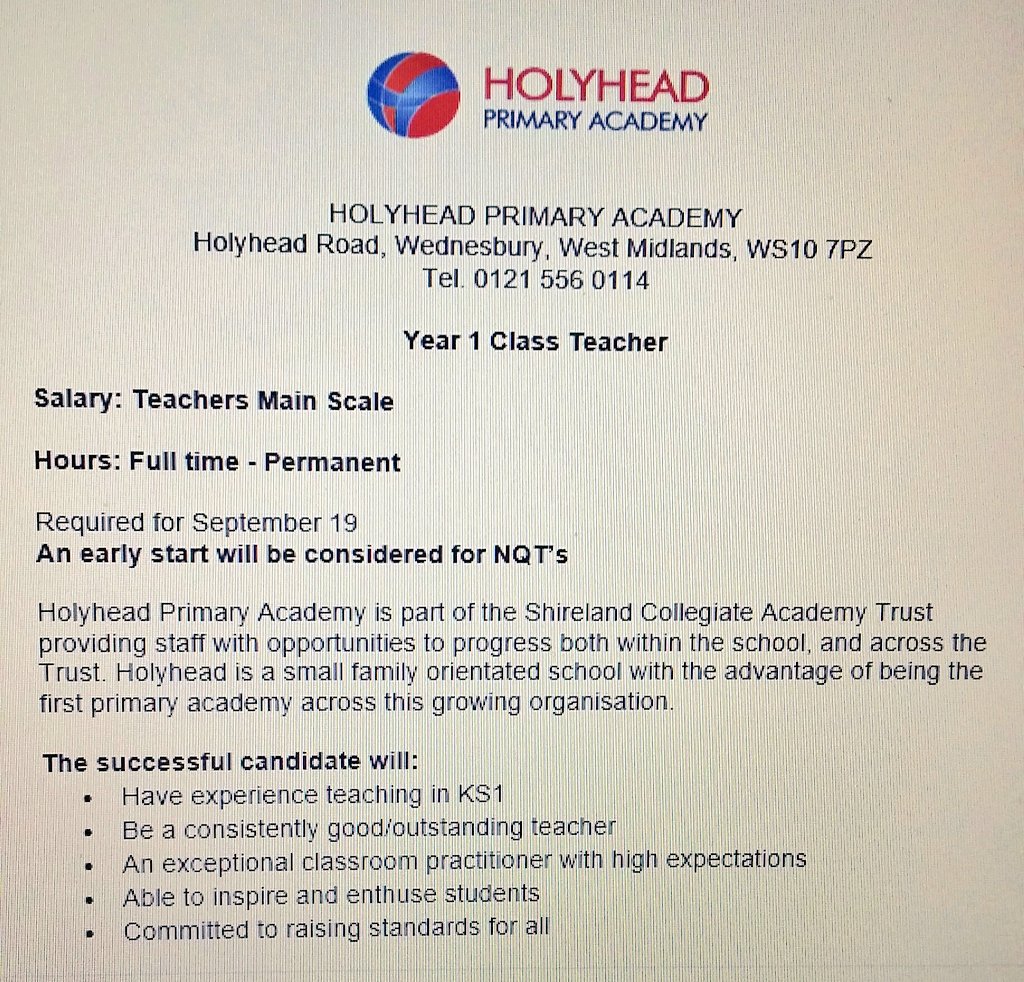 KiranS (@miss_k_sunray3) on Twitter photo We are looking for an inspiring and passionate practitioner to join us <a href="/HolyheadPrimary/">Holyhead Primary</a> in Y1. Suitable for NQTs/RQTs.
🌟Stellar CPD
🌟TEAM in every sense of the word
🌟Supportive and collaborative
🌟Our chn are truly at the heart of all we do We are looking for an inspiring and passionate practitioner to join us <a href="/HolyheadPrimary/">Holyhead Primary</a> in Y1. Suitable for NQTs/RQTs.
🌟Stellar CPD
🌟TEAM in every sense of the word
🌟Supportive and collaborative
🌟Our chn are truly at the heart of all we do
