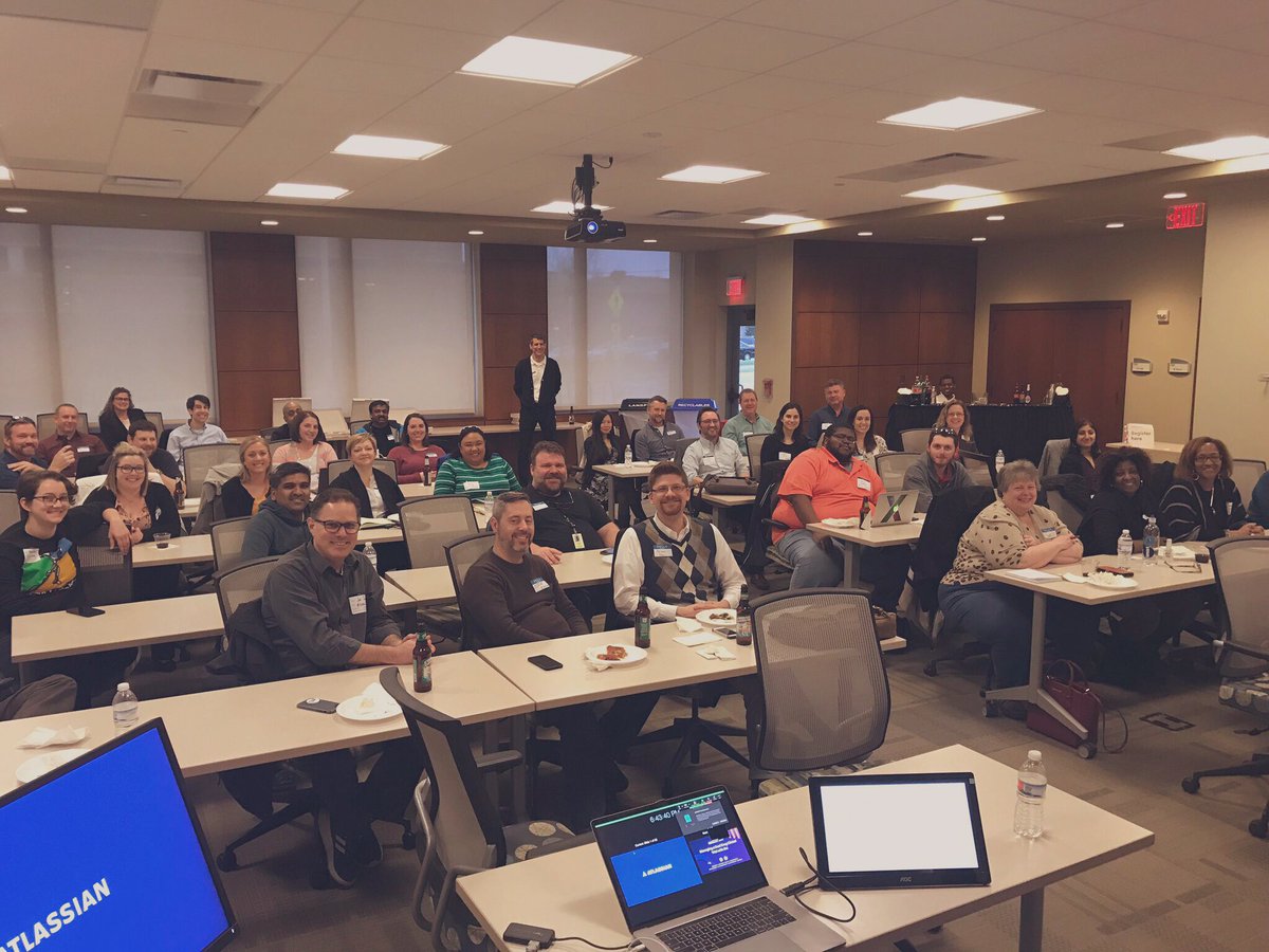 JessiSmith1024's tweet photo. So grateful for each and every face in this crowd @AUGSTL last night. @tomcrespi invited @Cowmix and I to give a trial run of our 2019 Atlassian Summit presentation, Jira  for Complex Clinical Trial. Your questions and feedback are refining an exciting presentation for Summit! https://t.co/SQi9PaUPci