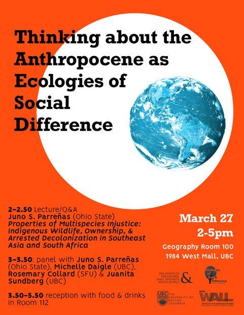 Event tomorrow:  Thinking about the Anthropocene as Ecologies of Social Difference.  Please join us <a href="/ESD_UBC/">ESD.UBC</a> <a href="/UBC/">University of British Columbia</a>  <a href="/ubcires/">UBC IRES • bsky.app/profile/ires.ubc.ca</a>  <a href="/GRSJInstitute/">UBCSocialJusticeInst</a> @UBCgeog <a href="/OhioState/">Ohio State</a> 

pwias.ubc.ca/event/thinking…