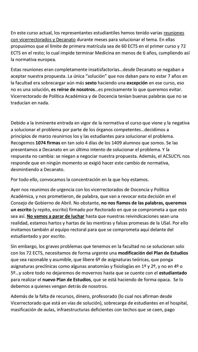 EvaMoreno0106's tweet photo. #SOSMedicinaUSAL
Por un plan de estudios consensuado con el estudiantado.
Por un escrito en el que se el rectorado se comprometa a revocar la medida de los créditos. #QUIEROMIS72
Por un aprendizaje digno.
No pararemos de movilizarnos hasta conseguirlo. https://t.co/lxcigPCZDI