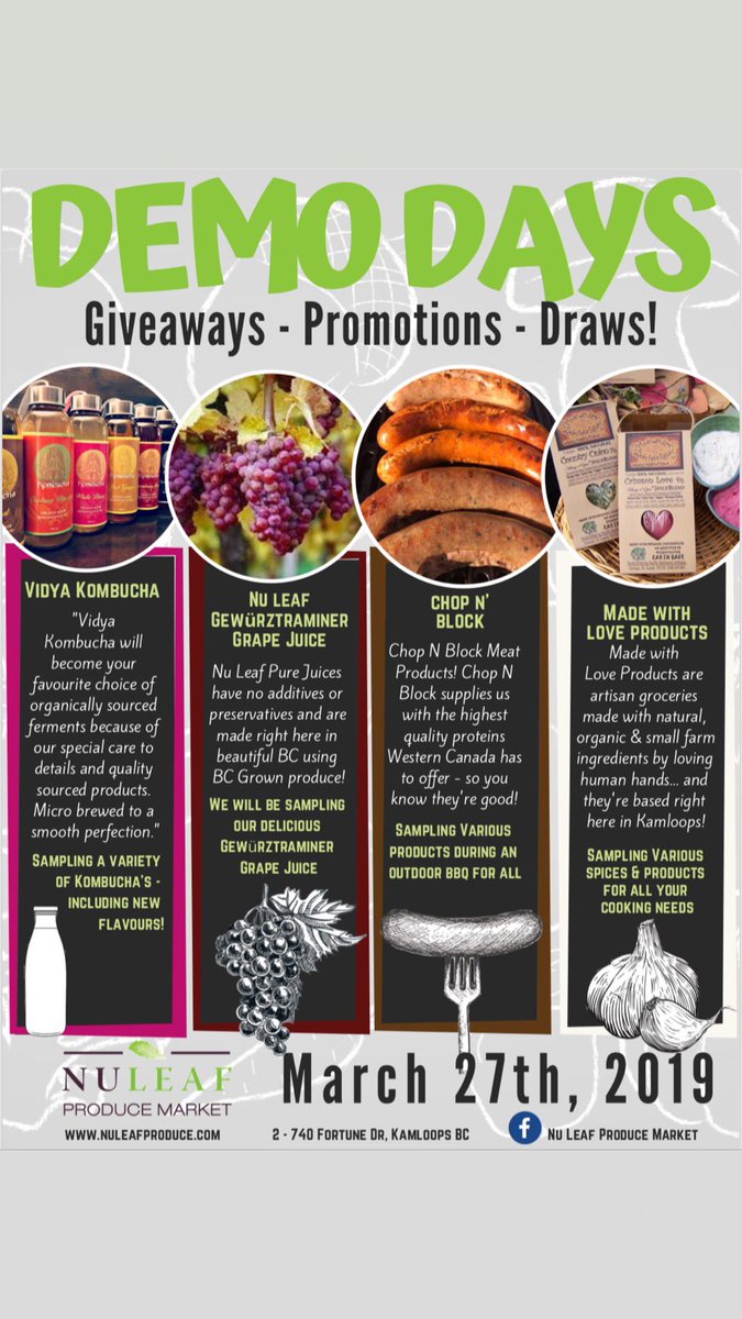 Tomorrow @ <a href="/NuleafMarket/">NuleafProduceMarket</a> come by, grab a deal &amp; WIN SOME PRIZES #vidyakombucha #kamloopsbc #kamloopsbcthisweek #kamloopsbcnow