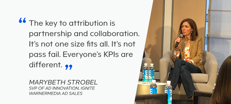 WBDAdvertising's tweet photo. .@WarnerMediaGrp's Marybeth Strobel speaking at the #AdvancedAds Summit alongside colleagues from @UNTUCKit, @tvsquared, Data Plus Math, @Simulmedia, and @blue449. https://t.co/tqZrpwdyWo