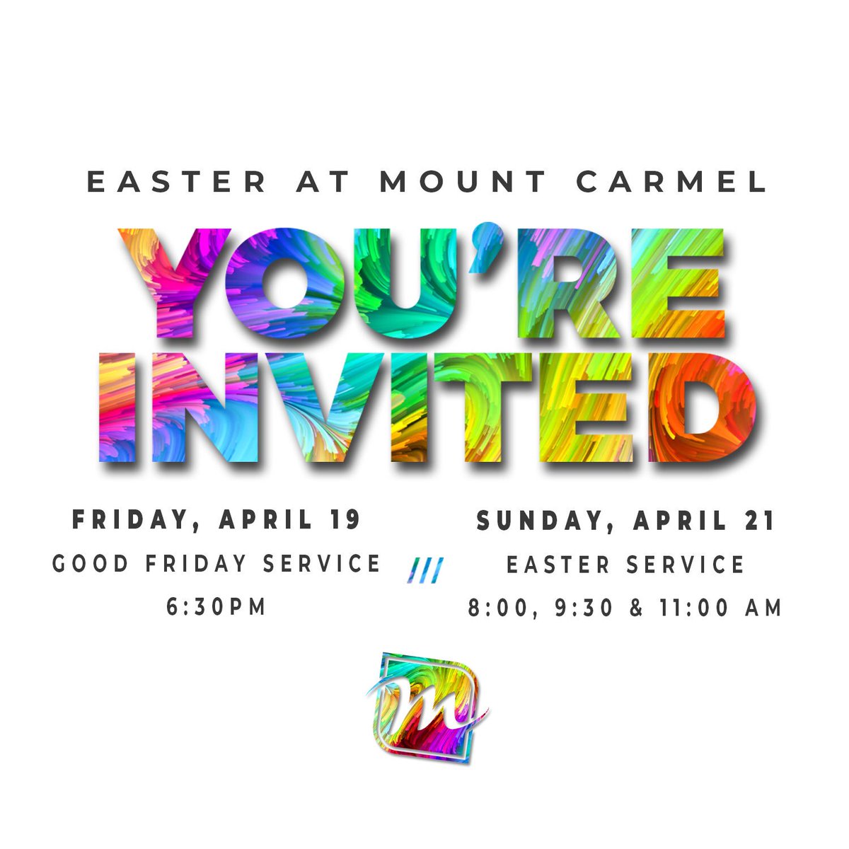 mcbccabot's tweet photo. You’re invited to see God move during Easter weekend at Mount Carmel! #ForCabot https://t.co/q5Sp5symX1