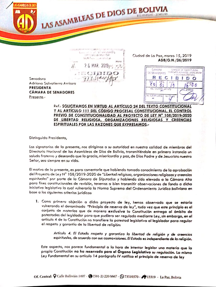ÚLTIMO Iglesias de las Asambleas de Dios de Bolivia solicitan al realizar  el control previo de constitucionalidad del polémico pr... | ERBOL |  Scoopnest