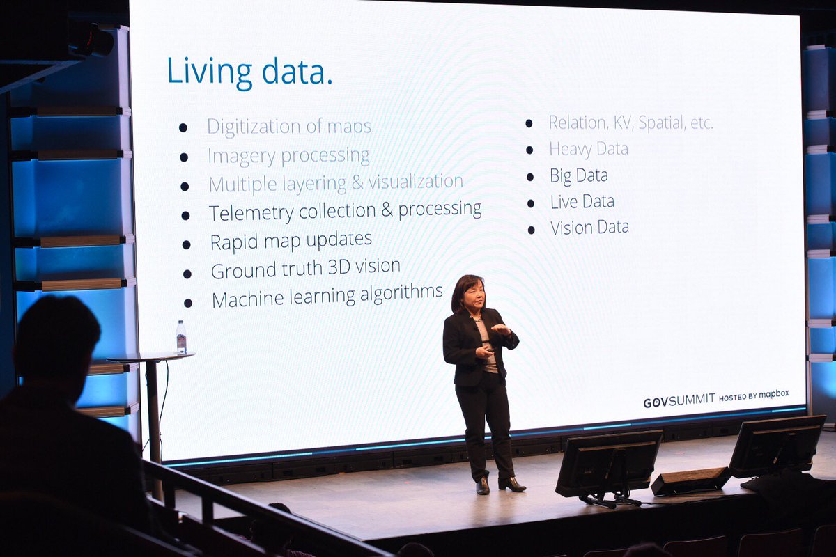 Mapbox's tweet photo. “Maps today are like an iceberg - 10% is what you see above the surface. But what gets me excited is what’s below the watermark, the 90% of mapping that is data-driven.” Margaret Lee, GM of Data Services at Mapbox #GovSummitDC https://t.co/7nXHZiMIwo