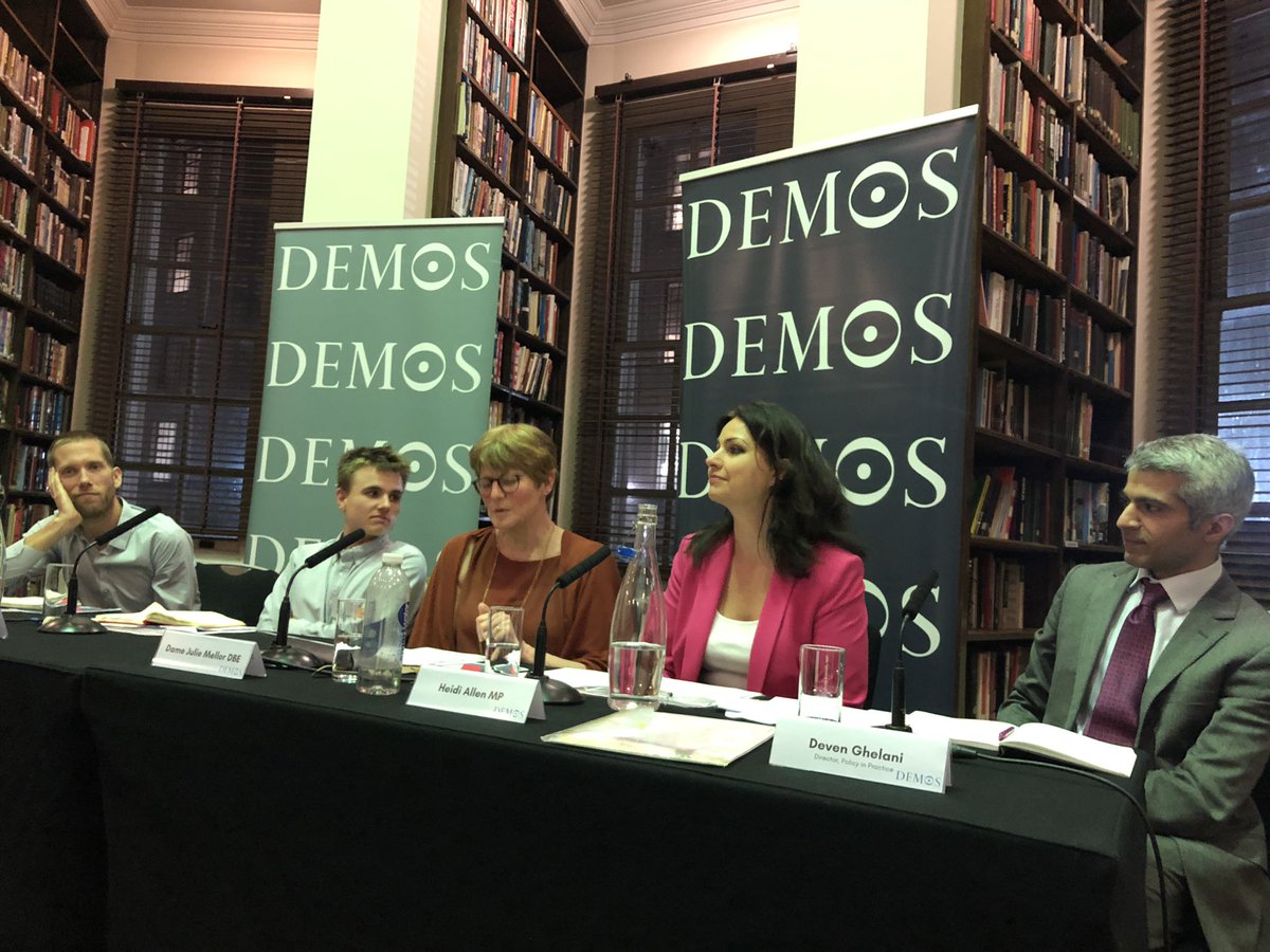 Demos's tweet photo. Thank you to our brilliant panellists @heidiallen75 @PollardTom @Deven_Ghelani @julietmellor and @bengglover. Important discussion this evening on the future of the DWP and how we create better welfare provision for ill & disabled people #pathwaysfrompoverty https://t.co/qexojp1uTo