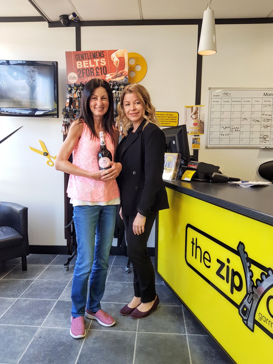 bournemouthzip's tweet photo. Welcome to Eva. The 24,000th customer at the #Zipyard #bournemouth. Here receiving her complimentary bubbly from manager Olga. We will be altering a #wedding dress for Eva https://t.co/kixY0HbkG1