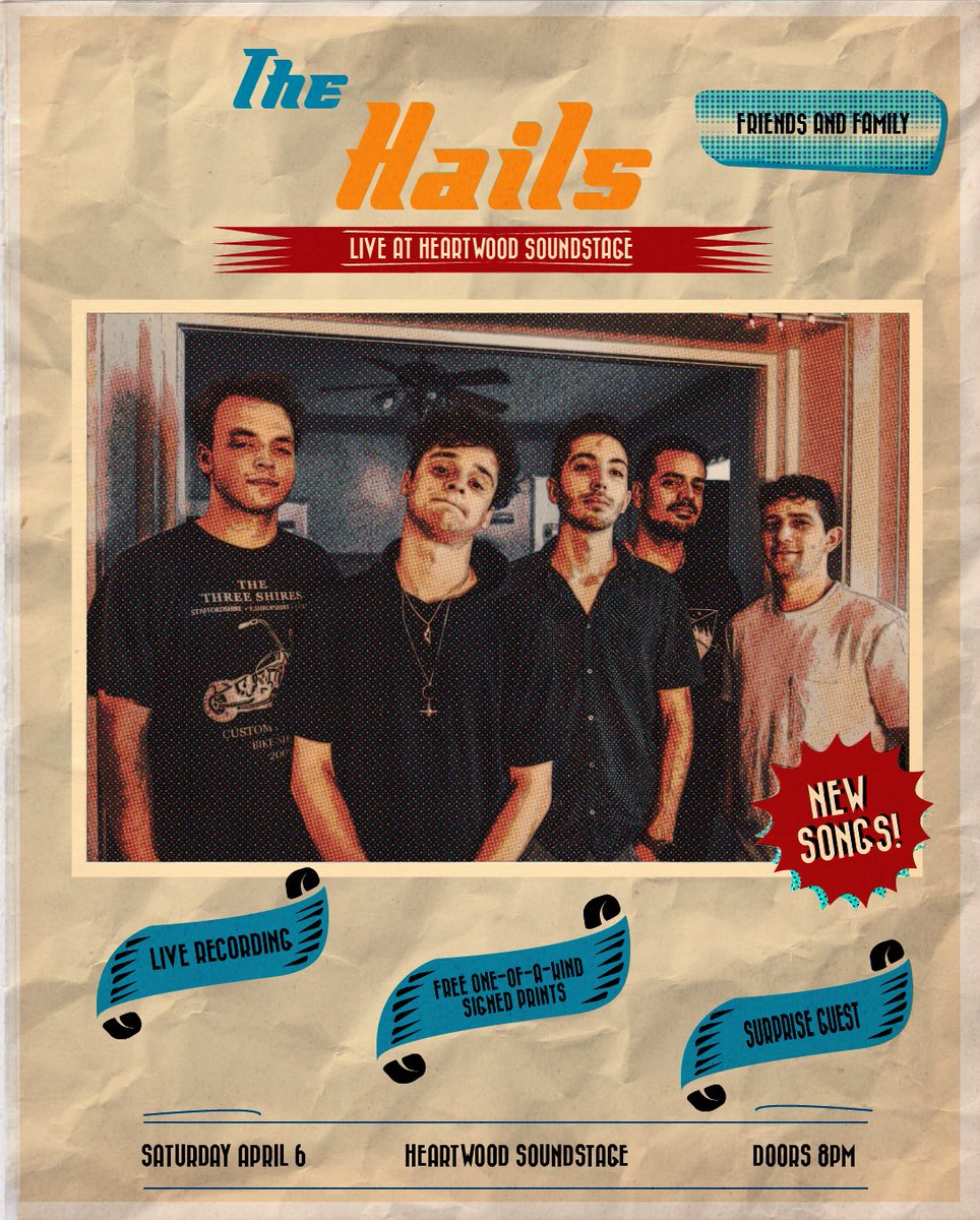 The Hails (@the_hails) on Twitter photo Gainesville! We’re heading to Heartwood Soundstage (<a href="/heartwoodsound/">Heartwood Soundstage</a>) on April 6. This set will be recorded live so we need everyone to come out hyped up 🔥 Buy your tickets now: heartwoodsoundstage.com/event/heartwoo… Gainesville! We’re heading to Heartwood Soundstage (<a href="/heartwoodsound/">Heartwood Soundstage</a>) on April 6. This set will be recorded live so we need everyone to come out hyped up 🔥 Buy your tickets now: heartwoodsoundstage.com/event/heartwoo…