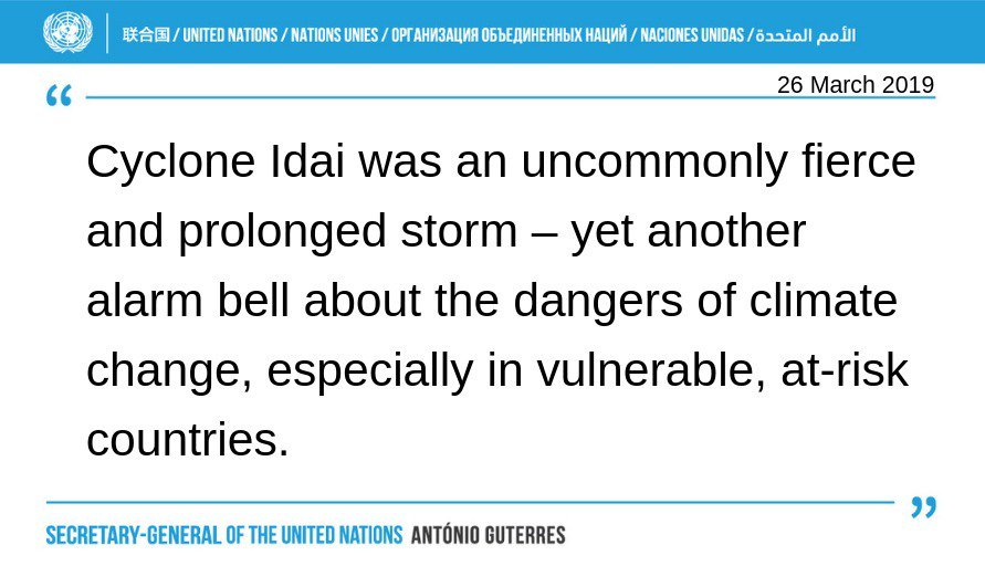 United Nations (@un) on Twitter photo Events like #CycloneIdai are becoming more frequent, more severe & devastating and more widespread, and this will only get worse if we do not act now. -- <a href="/antonioguterres/">António Guterres</a> on the need for urgent #ClimateAction. bit.ly/2TGUvGw Events like #CycloneIdai are becoming more frequent, more severe & devastating and more widespread, and this will only get worse if we do not act now. -- <a href="/antonioguterres/">António Guterres</a> on the need for urgent #ClimateAction. bit.ly/2TGUvGw