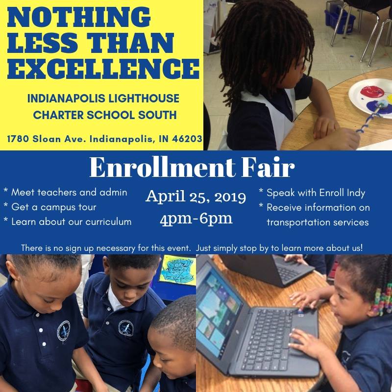 LHACharters's tweet photo. Please mark your calendar for Indianapolis Lighthouse Charter School South's Enrollment Fair on April 25th, 2019 from 4pm to 6pm
#LighthouseAcademies #ilcssouth #ChartersWork #ChooseLighthouse https://t.co/GYhuOsrXju