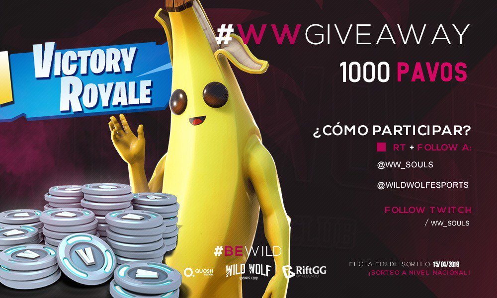 ItsSouls18's tweet photo. #SORTEO
¿Que tal si con la llegada de abril hacemos un sorteillo?, Sorteo de 1000 PaVos en Fortnite, SUERTE A TODOS 🥰!!!

Como participar:

🔁RT a este tweet
➡️follow @ww_Souls 
➡️follow @WildWolfEsports 
➡️follow https://t.co/YHA3QLZqj8

El sorteo finaliza el 15/4/2019
#BeWild https://t.co/fAplmpRyTX