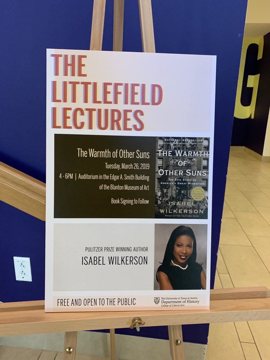 UT_HistDept's tweet photo. We’re at the #LittlefieldLectures where Isabel Wilkerson, author of “The Warmth of Other Suns”, is about to speak to a full auditorium AND we will be #livetweeting the event.
👇👇👇 Follow along here 👇👇👇 https://t.co/KliNfSRvVc