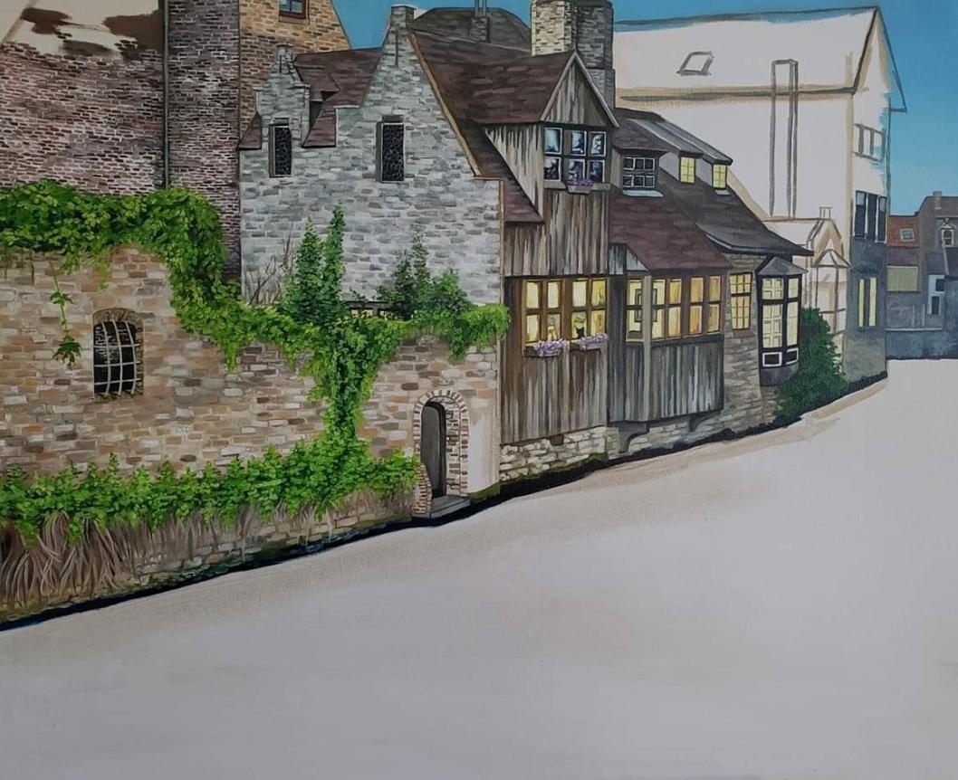 KellyUfkin's tweet photo. Halfway done! Bruges, Belgium #belgium #art #maineartist #oilpainting #painting #art #modernart #contemporaryart #realism #realistic #travel #europe #europetrip #artist #water #progress https://t.co/R9m8cJkD9Y
