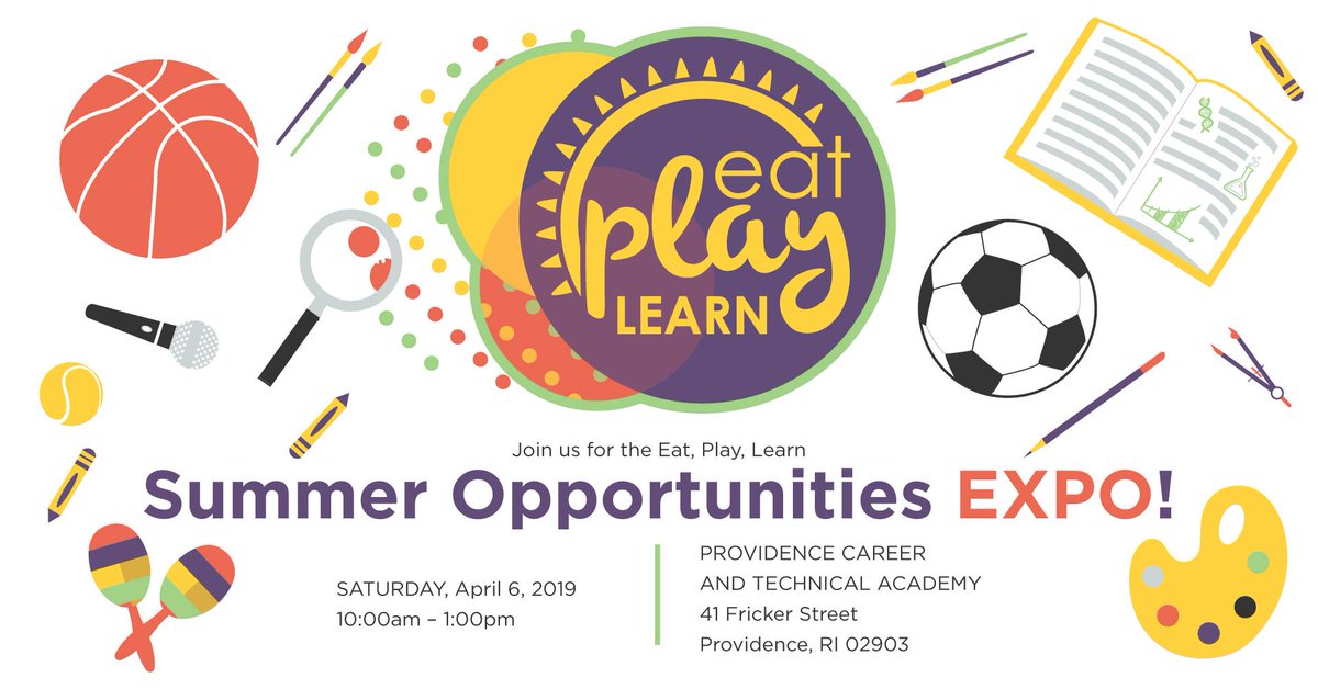 In #PVD, healthy activities, mixed with summer educational &amp; employment opportunities, create a robust, season-long programming calendar for our youth. Learn about the summer opportunities available this year, by joining us at the #EatPlayLearnPVD Expo - bit.ly/2HHDxGg