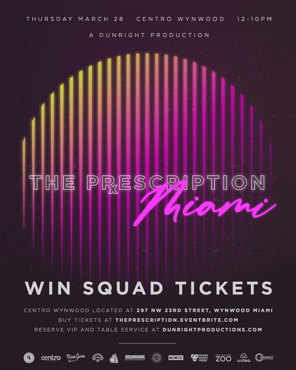 ElectricLoveLLC's tweet photo. TICKET CONTEST! Win tickets for you and 3 of your squad! Must retweet and tag 3 homies.
Winners announced 3.27 by 10pm!
Tickets: https://t.co/xI1tUZFPvd
#WMCDunRight #PrescriptionMIA #MMW19 https://t.co/9AG54q2sNU