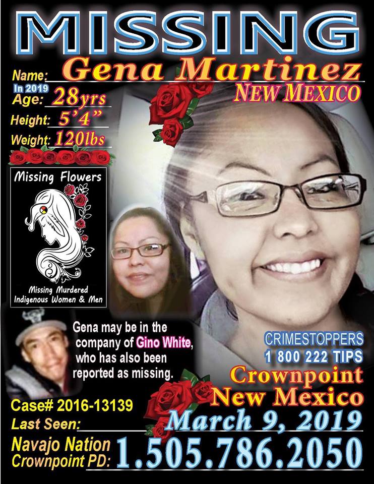MissingFlowers_'s tweet photo. #NewMexico
πΉ#GenaMartinez: 28 NA F
#LastSeen: 3/9/2019 #Crownpoint #NM
Possibly w/ Gino White
(also #missing )
πΉINFO: Crownpoint Navajo PD (505)786-2050/(800)222-TIPS
#GinoWhite
#MMIWM #MissingFlowers
#MissingFlowersMMIWM #NativeTwitter #UrgentMissing
#NoMoreStolenRelatives https://t.co/Fv500IIOUD
