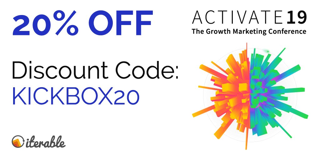 kickbox's tweet photo. We're counting down the days until @Iterable's #GrowthMarketing Conference, #ACTIVATE19 in #SanFrancisco, April 22nd-24th. As Sponsors, we'd like to offer you a 20% OFF registration! More details: https://t.co/xeozKV52EJ #emailmarketing #digitalmarketing #emailgeeks #emailnews https://t.co/sWAAo1FFVp