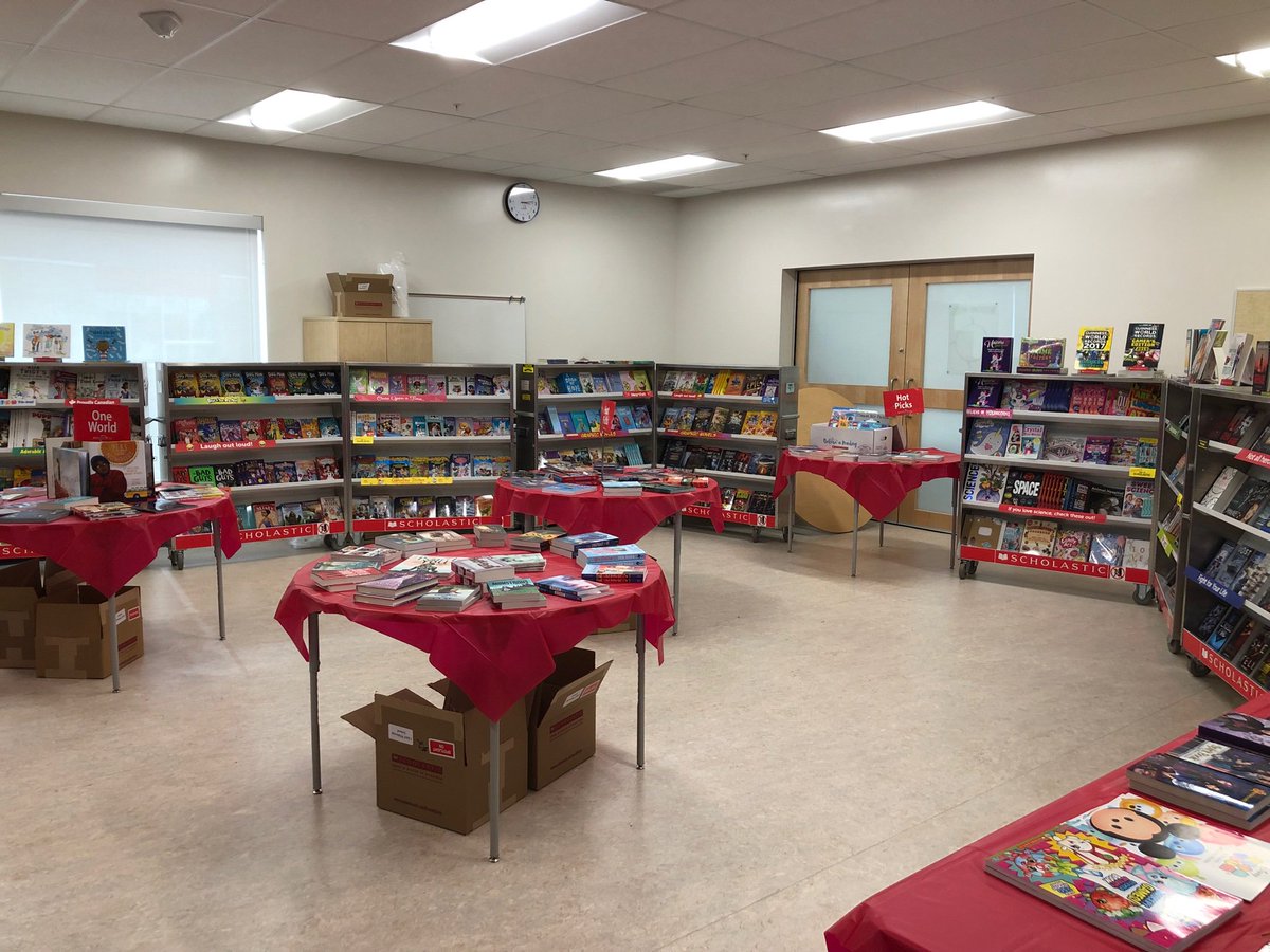 chief_school's tweet photo. Book Fair is here! The shopping fun begins tomorrow at 8:30am. Classes will visit during the school day on Wednesday and Thursday. We will be open on Thursday and Friday during conference times. Thanks @MRSHernberg and Ms Trischuk for your work organizing this. #spstl #bookfair https://t.co/v8IArsdH9s