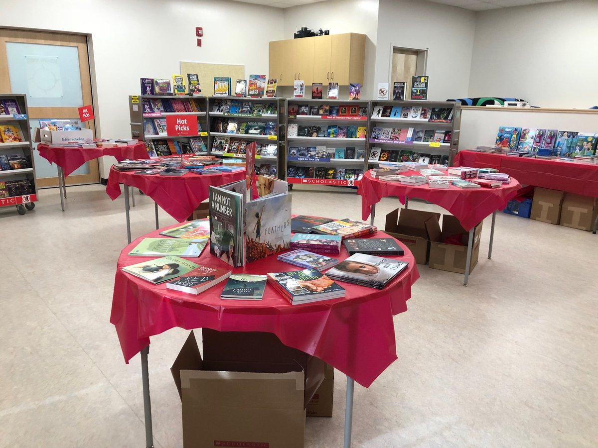 chief_school's tweet photo. Book Fair is here! The shopping fun begins tomorrow at 8:30am. Classes will visit during the school day on Wednesday and Thursday. We will be open on Thursday and Friday during conference times. Thanks @MRSHernberg and Ms Trischuk for your work organizing this. #spstl #bookfair https://t.co/v8IArsdH9s