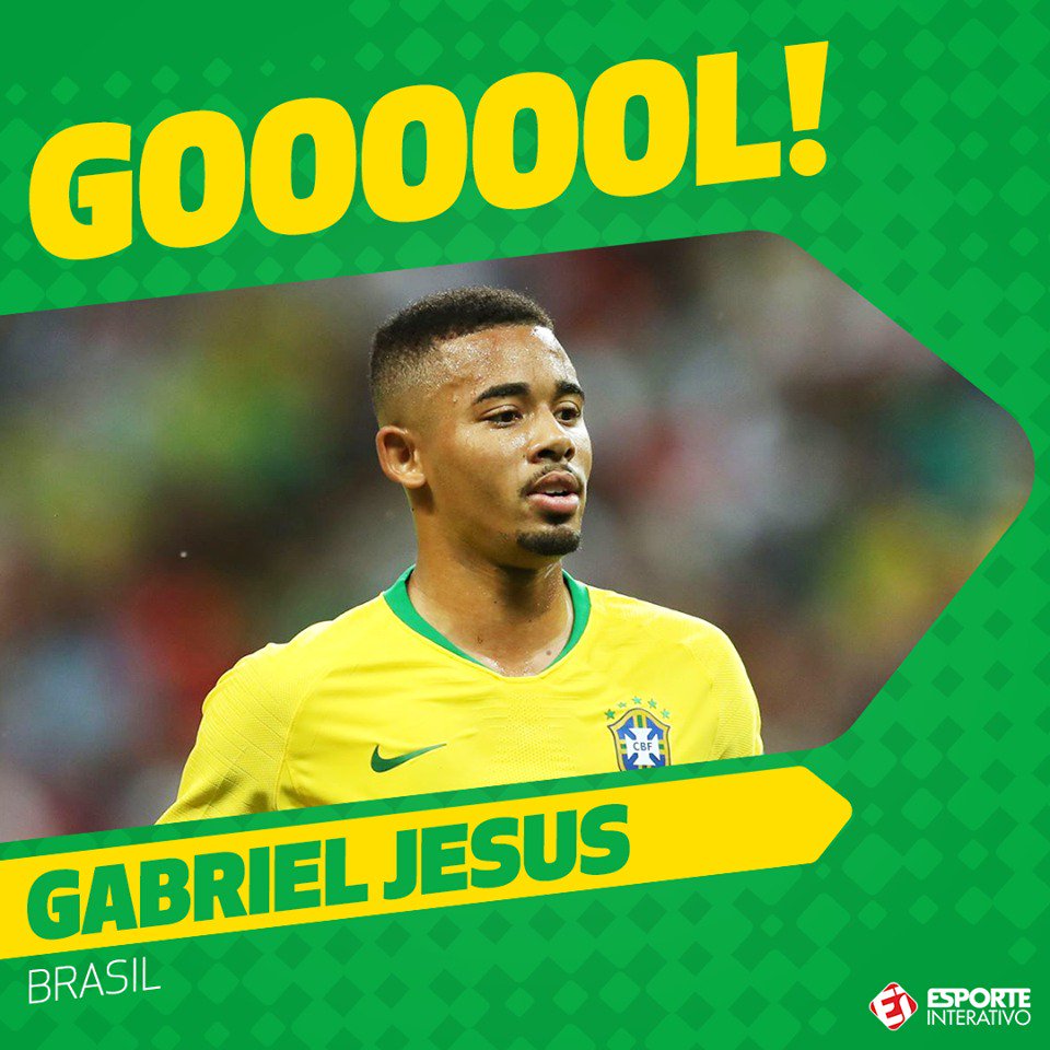 TNTSportsBR's tweet photo. GOOOOOOOOOOOOOOOOOL! ÉÉÉÉ DO BRASIIIIIIL! De novo ele! Gabriel Jesus faz o segundo dele e amplia para a Seleção! 3 a 1! #RTExBRA https://t.co/XM3jDzGUFk