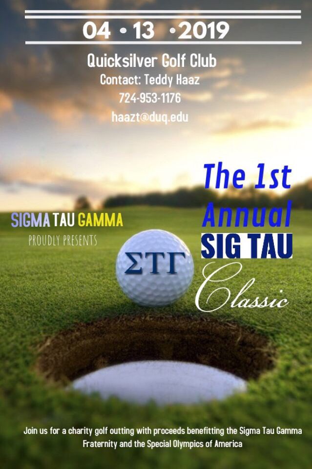 SigTauDeltaBeta's tweet photo. Sign up for the first ever Sig Tau Classic, a charity fundraiser for the Special Olympics of America! Raffle tickets are also available, contact Ted Haaz for more info. https://t.co/giC9MA3oAM