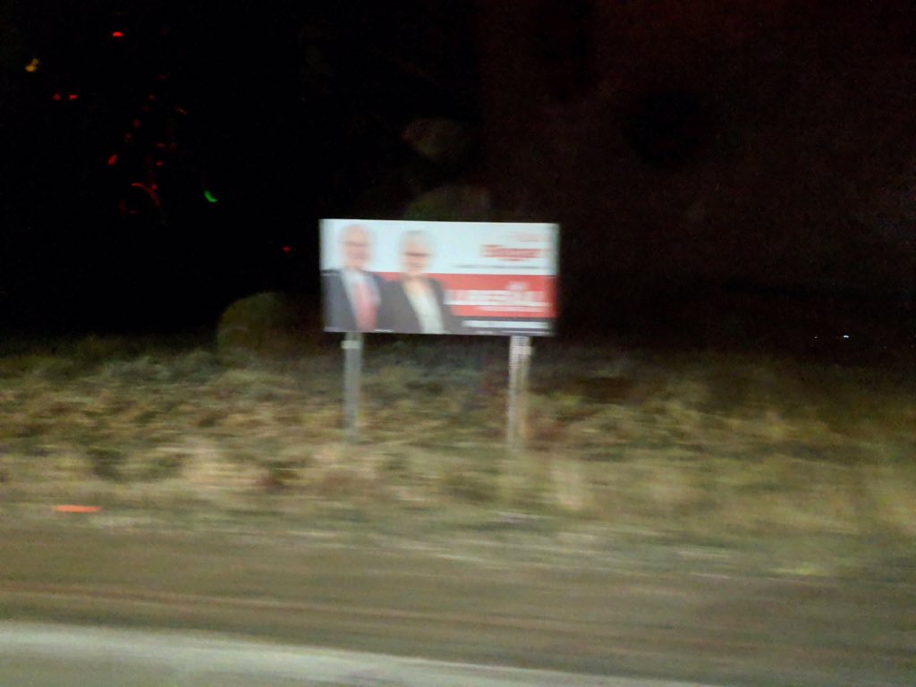 JordanBober's tweet photo. Liberal signs have gone up around the province tonight in violation of election law, as candidates aren't registered with EPEI. #arrogance #peipoli https://t.co/jT4590a8Np