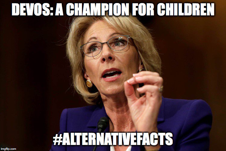 RCdeWinter's tweet photo. @Rickagain If Betsy didn't maybe she'd be educated and smart enough to do the job she's supposed to be doing instead of being a #shill for #profitbased #education and #theocracy. https://t.co/fO2KMJTeQ2