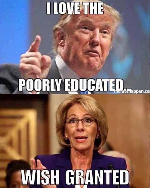 RCdeWinter's tweet photo. @Rickagain If Betsy didn't maybe she'd be educated and smart enough to do the job she's supposed to be doing instead of being a #shill for #profitbased #education and #theocracy. https://t.co/fO2KMJTeQ2