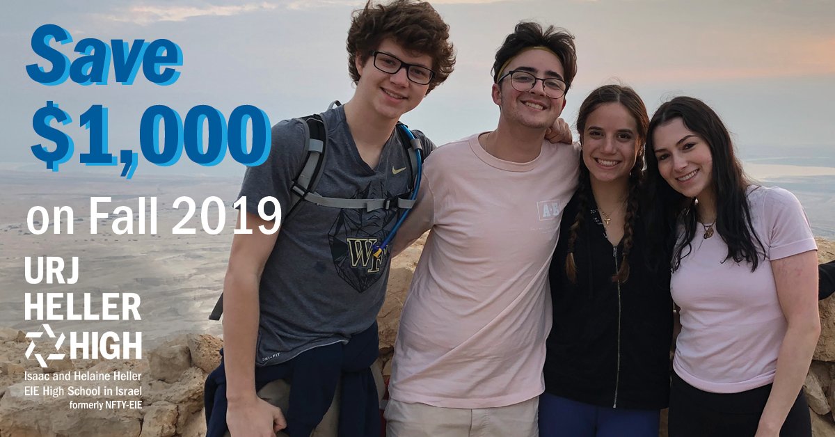 NFTYNO's tweet photo. Have you ever dreamed of living and studying in Israel with other teens from across North America? Now's your chance! Register for the @URJHellerHigh fall 2019 semester to save $1,000 on tuition (add'l scholarships available too!) https://t.co/jPngnvuDB4 https://t.co/toNMDIiI7Z