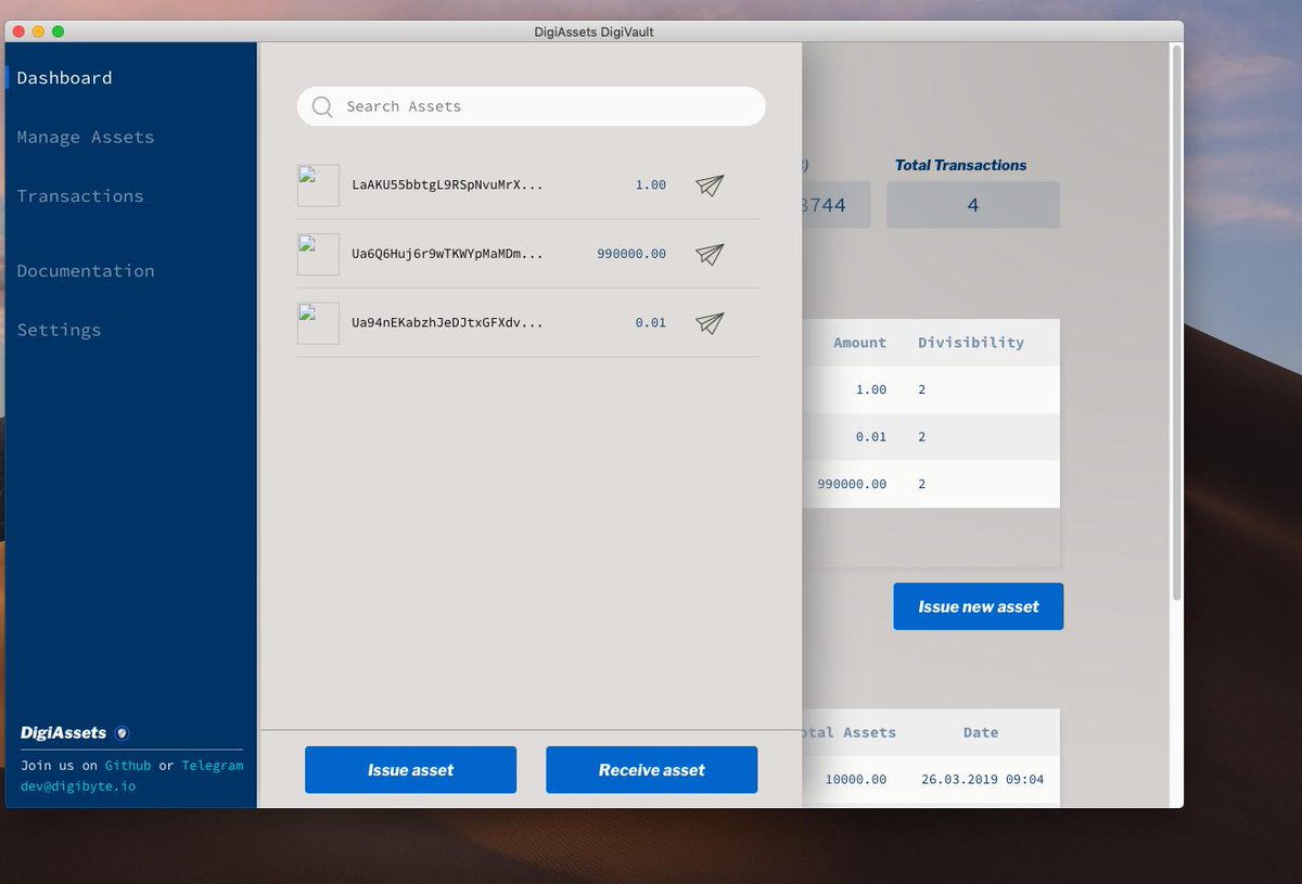 #DigAssets development is progressing nicely! Some people ask how are they going to be able to issue, send and receive their DigiAssets on top of #DigiByte #blockchain. How about by using your very own #DigiVault dashboard and wallet :grinning: Stay tuned for more updates!