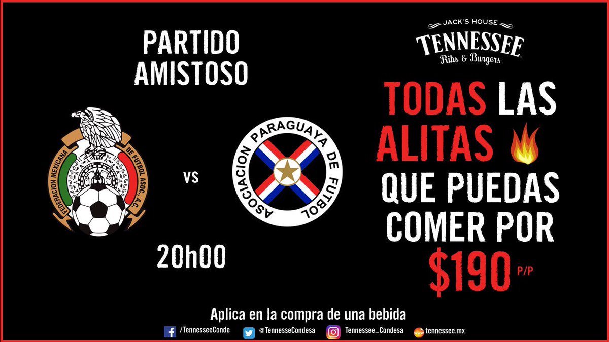 Noche de alitas, noche de fútbol!!! 
#México vs #Paraguay
#WingsAllYouCanEat 🍗🍗🍗🍗🍗