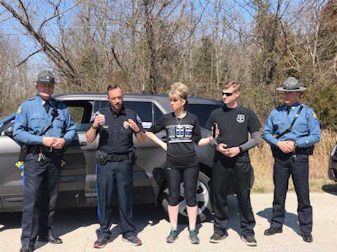 MSHPTrooperGHQ's tweet photo. The Patrol is honored to assist the #ProjectRemember team as they make their way across Missouri. #ProjectRemember is Blue Springs PD Officer Keegan Hughes running across the state, honoring a different fallen first responder each day.  Answering the Call https://t.co/qJ4dknLGMl