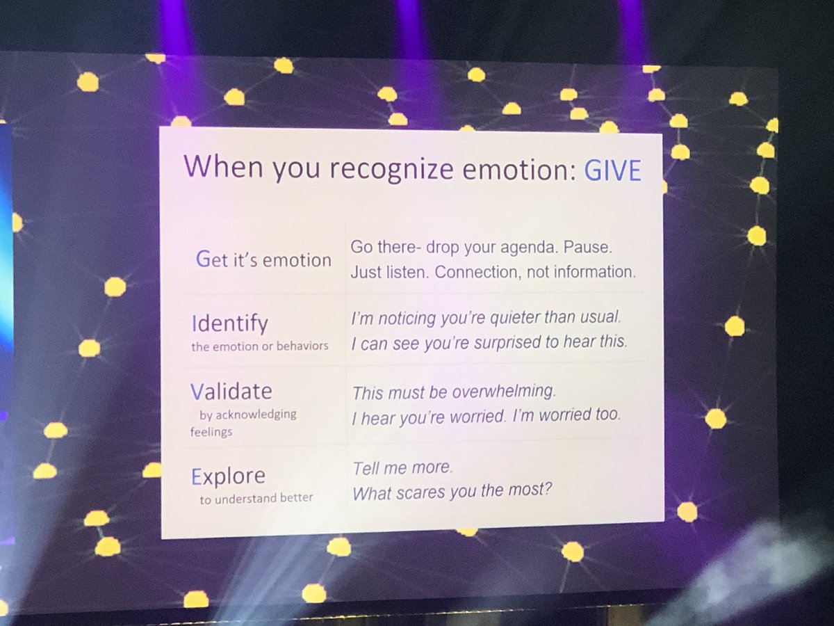 uri_rosen's tweet photo. When you recognize emotion: GIVE Get its emotion, Identify, Validate, Explore.  #smacc https://t.co/Ljcui46u4F