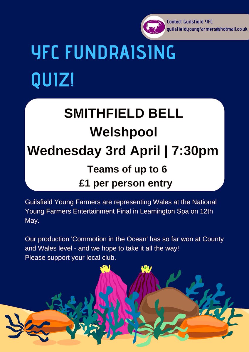 guilsfieldyfc's tweet photo. Quizzing &amp; Fundraising- it’s a win win! 📝 Join us at the @SmithfieldB next Wednesday #commotionintheocean https://t.co/ZX8tOoFTf7