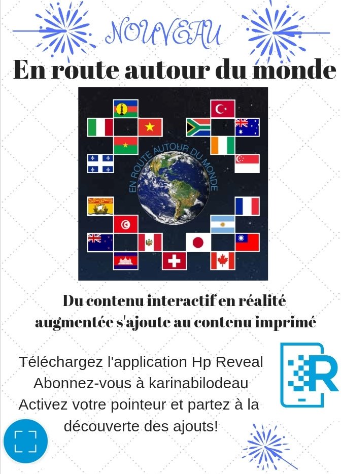 KarinaBilodeau's tweet photo. Dévoilé lors du Colloque @ReferEdu, le livre "En route autour du monde" propose depuis quelques semaines du contenu en réalité augmentée en plus du texte imprimé, une deuxième réalisation de mes élèves de la @ClasseMonde. Demandez votre exemplaire! #referedu #classemonde https://t.co/ZczPsoWN03