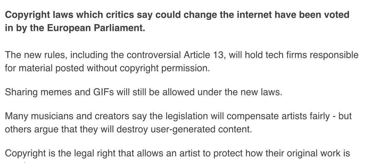 greenhamneggs's tweet image. article 13 today 

See picture 1 
See picture 2

#FACTOM 𝑇ℎ𝑖𝑠 video h𝑎𝑠 𝑏𝑒𝑒𝑛 𝑐𝑒𝑛𝑠𝑜𝑟𝑒𝑑 𝑑𝑢𝑒 𝑡𝑜 𝐸𝑢𝑟𝑜𝑝𝑒𝑎𝑛 𝑈𝑛𝑖𝑜𝑛’𝑠 𝑐𝑜𝑝𝑦𝑟𝑖𝑔ℎ𝑡 𝑙𝑎𝑤....

#FFWD