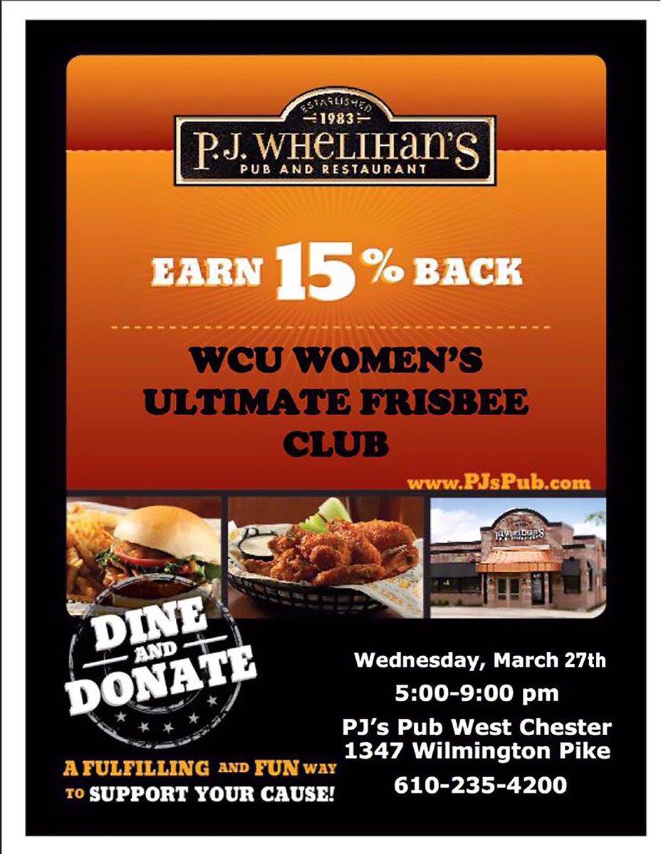 WcuWomens's tweet photo. Free tomorrow night? Come to PJ’s in West Chester for our fundraiser!! 5-9pm! 🎉 https://t.co/GIAn2ta7BJ