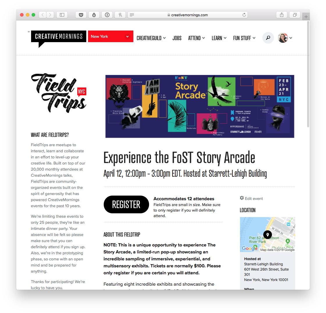swissmiss's tweet photo. The generous folks of @FoSTorg are gifting 12 #StoryArcade tickets to our community for a @NewYork_CM FieldTrip! Tickets are worth $100 each! I had the pleasure to immerse myself in it last week and was blown away! Hurry up, these will go fast! https://t.co/QPvEKnstlf https://t.co/g0fnilZPVj