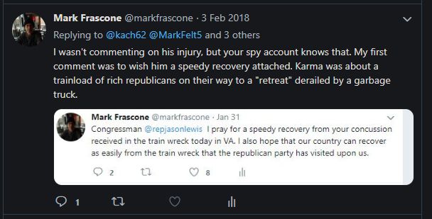 markfrascone's tweet photo. @Jason2CD @Ireb_resist In your quest to gain some attention, you left a few things out about that exchange last year, I have attached it fyi.  However, I really would like to take a moment commemorate the first communication I have ever received from you in almost 3 years trying. Wow what took so long? https://t.co/naQ1aSYkJx