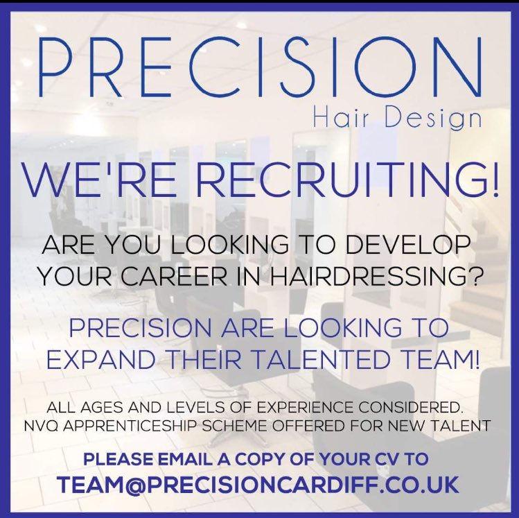 We’re on the look out for talented hairstylists! Are you looking to develop your career in hair? Why not join our award winning team 💎 To apply send us your CV to the email provided. We can’t wait to hear from you 👏🏽
#hairstylists #hair #jobopportunities #cardiff #salon