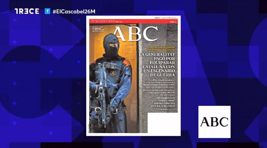 ElCascabelTRECE's tweet photo. 🔴 Es la portada de @abc_es 📰 para este miércoles: "La Generalitat pagó por equiparar Cataluña con un escenario de guerra". Continúa el repaso de portadas en #ElCascabel26M https://t.co/wvbewbmGk2