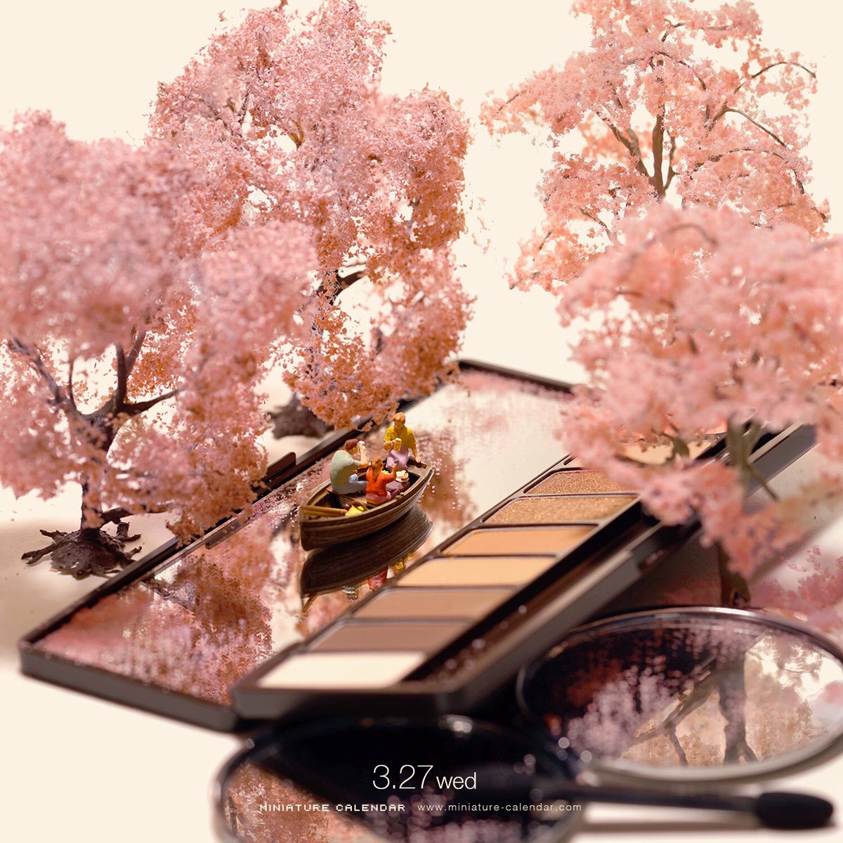 cherry blossoms watercraft boat tree watermark scenery web address  illustration images