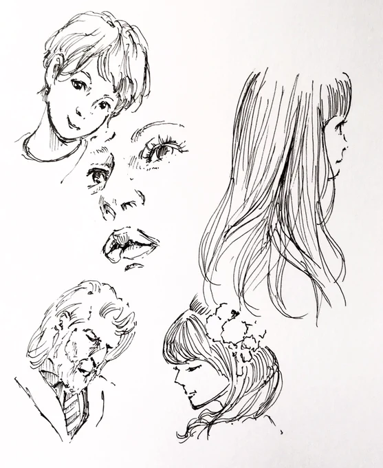 ボールペン模写

横顔はまぁまぁ描けるけど、斜め顔になると壊滅しますね
多分まだ顔を立方体として見れてないからでしょう 