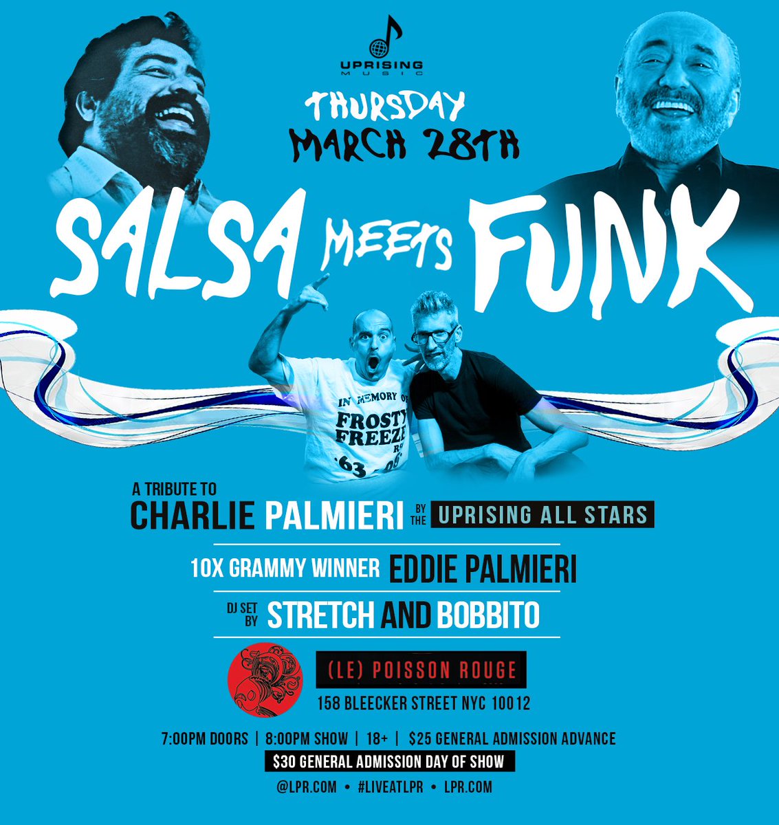 koolboblove's tweet photo. This Thursday, @StretchArmy and I join 10x Grammy Award winner @EddiePalmieri for our first ever "Salsa Meets Funk" event at @lprnyc! The @UprisingMusicNY All-Stars and Eddie will pay tribute to Charlie Palmieri, who was one bad brother! Tickets: https://t.co/NOeqWqm1fp https://t.co/NvcpK5lgBY