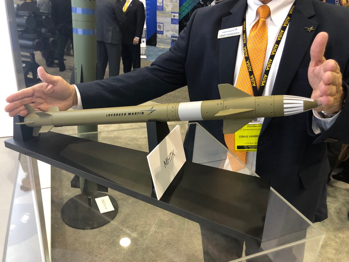 SydneyFreedberg's tweet image. itty bitty missile committee: Lockheed Martin shows off life size (really!) Miniature Hit To Kill Missile (#MHTKM) for shooting down incoming rockets/mortar rounds. #Neatstuff ⁦⁦@AUSAorg⁩ #AUSAGlobal