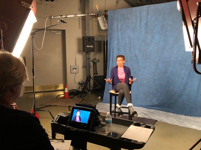 LEADSanDiego's tweet photo. Lynn Sharpe-Underwood, former head of SD Gang Commission, at a #leadvisionary awards video shoot on behalf of @Tshombe77: "Collaboration is in his DNA." Bishop @Tshombe77 receives the Regional Collaboration Award for his work preventing gang violence June 6! https://t.co/5TmP8CcG0N