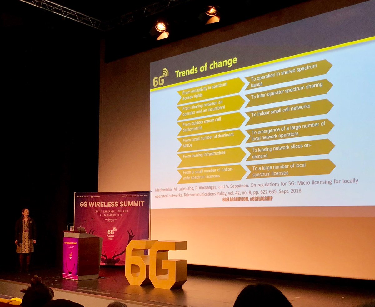 Bbar6G's tweet photo. Marja Matinmikko-Blue talks about the emergence of vertical specific business ecosystems, role of different stakeholders and spectrum access rights for locally deployed networks, as a game changer in 6G #6GSummit #6GFlagship https://t.co/PLPvia0Ygb