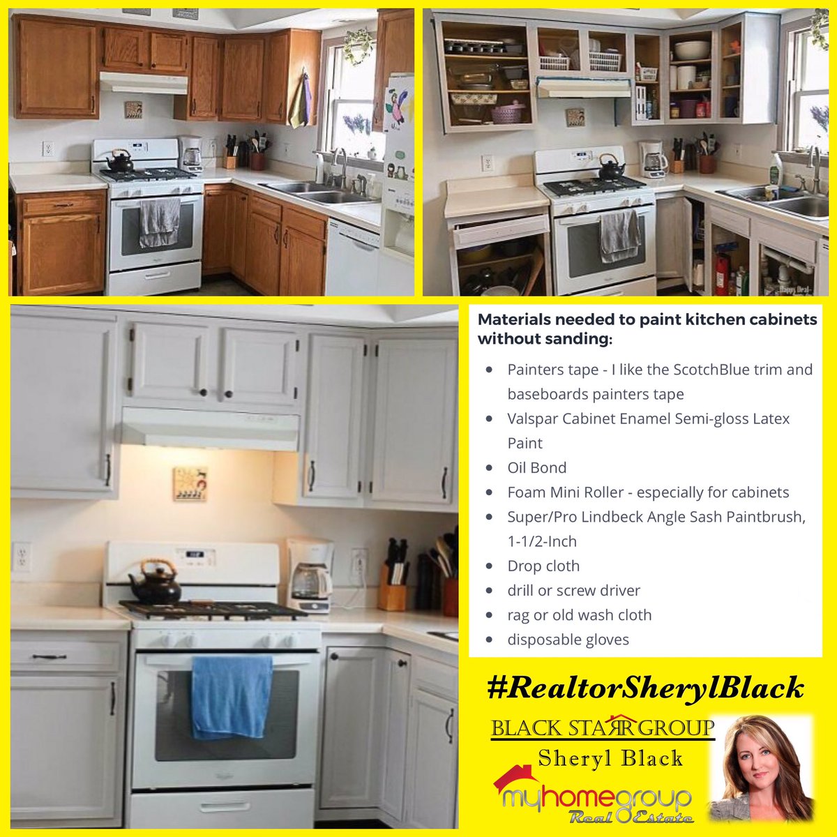 AZRealtorSheryl's tweet photo. Another example of kitchen cabinet painting using different products than my previous post.  Visit this link for detailed steps. #RealtorSherylBlack.  https://t.co/yXYx8h0G5h? https://t.co/ScNBwaINc9